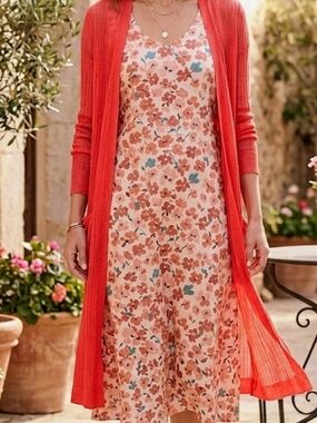 Halogen Bright Red Linen Blend Open Cardigan Duster (Size S)